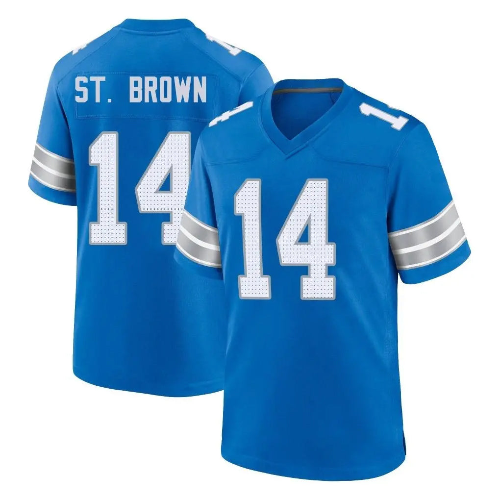 Blackjersey D.Lions #14 Amon-Ra St. Brown Player Blue Alternate Home Game Stitched Jerseys