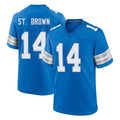Blackjersey D.Lions #14 Amon-Ra St. Brown Player Blue Alternate Home Game Stitched Jerseys