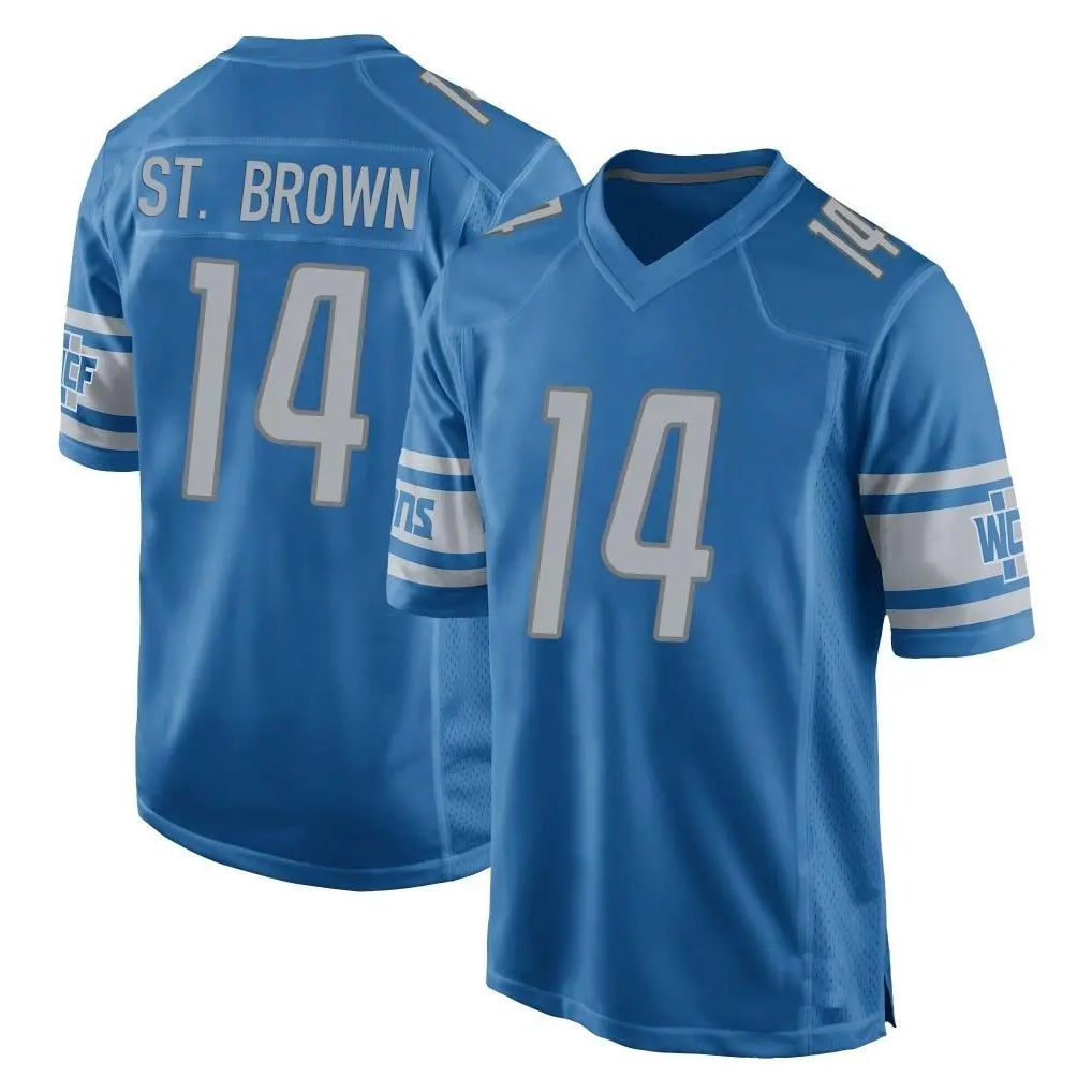 Blackjersey D.Lions #14 Amon-Ra St. Brown Player Blue Home Game Stitched Jerseys