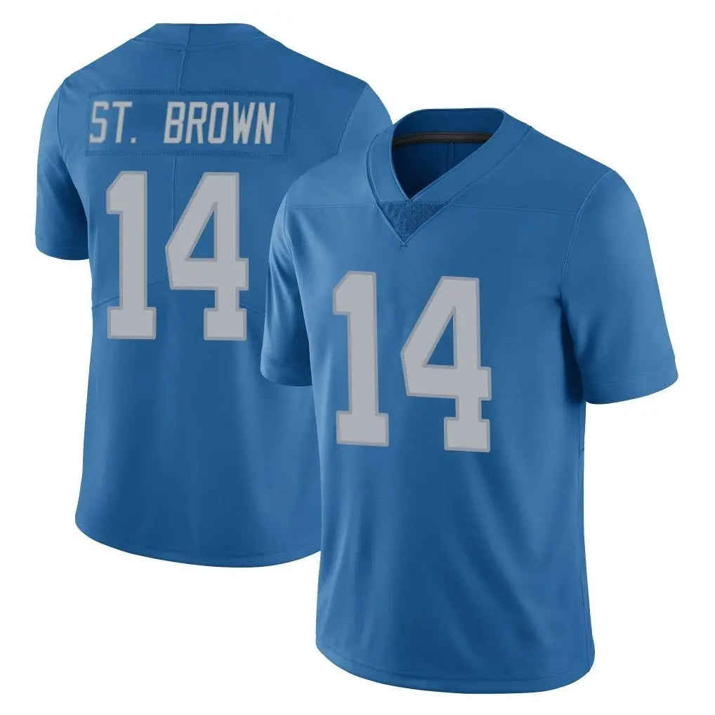 Blackjersey D.Lions #14 Amon-Ra St. Brown Player Blue Limited Throwback Vapor Untouchable Stitched Jerseys