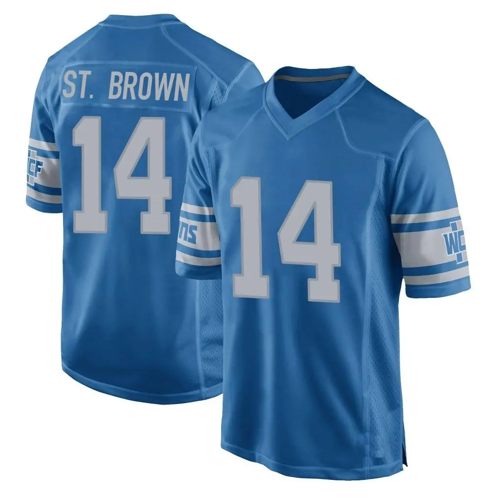 Blackjersey D.Lions #14 Amon-Ra St. Brown Player Blue Vapor Untouchable Throwback Game Stitched Jerseys
