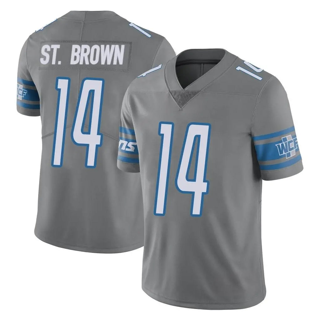 Blackjersey D.Lions #14 Amon-Ra St. Brown Player Gray Vapor Untouchable Limited Home Game Stitched Jerseys