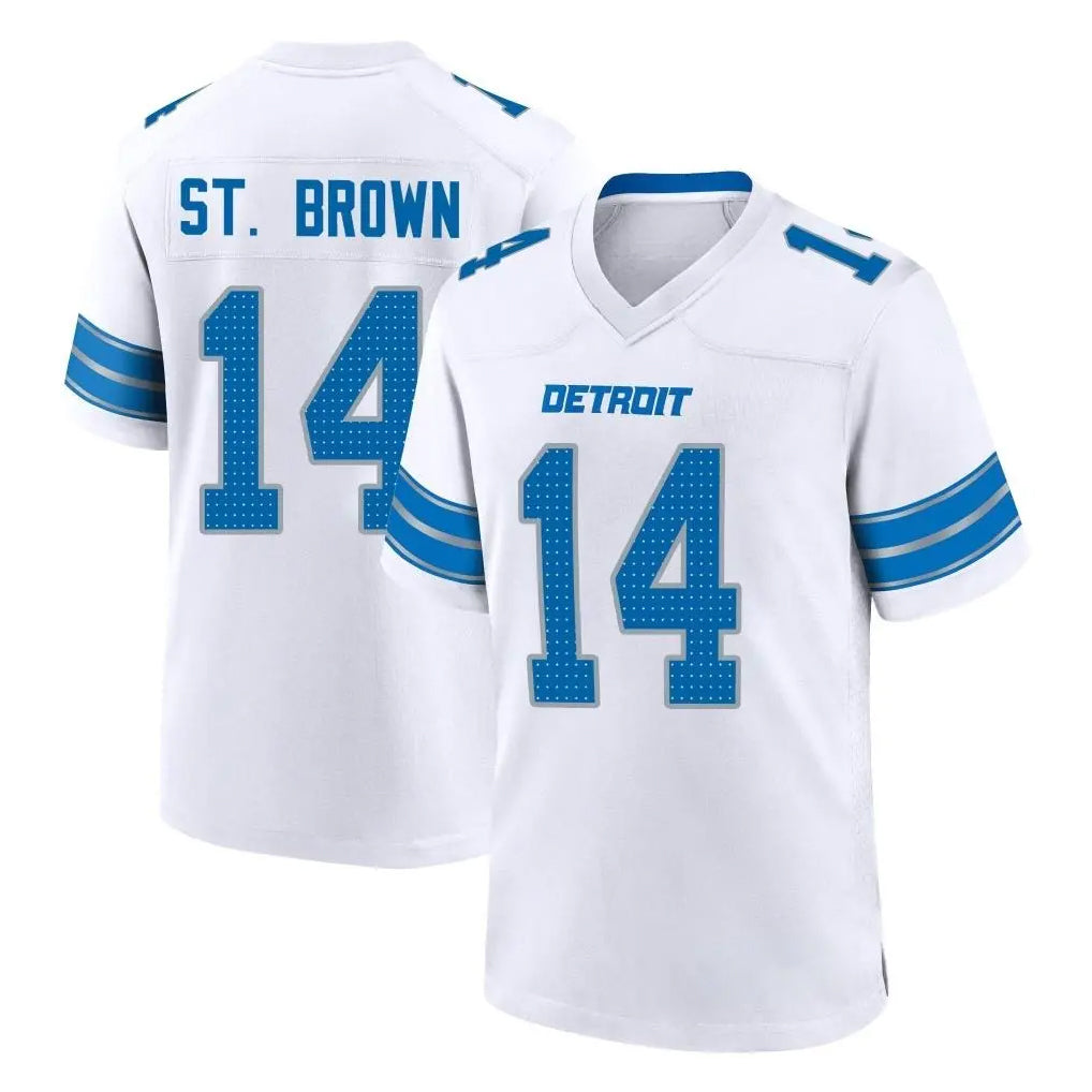 Blackjersey D.Lions #14 Amon-Ra St. Brown Player White Alternate Home Game Stitched Jerseys