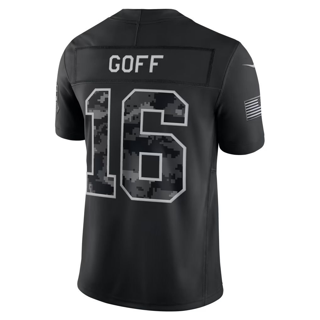 Blackjersey  D.Lions #16 Jared Goff Black 2026 Salute to Service Stitched Limited Jersey