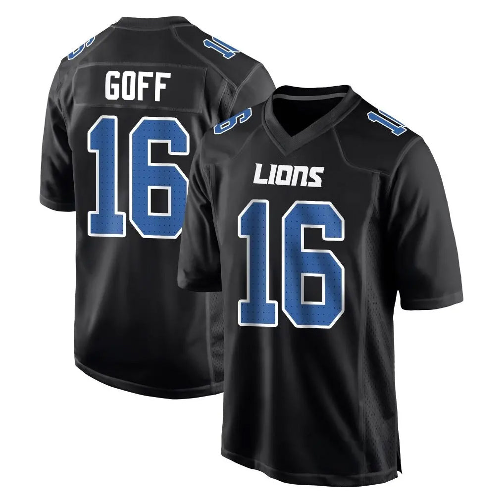 Blackjersey D.Lions #16 Jared Goff Player Black Fashion Home Game Stitched Jerseys