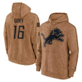 Blackjersey D.Lions #16 Jared Goff Player Brown Salute to Service Hoodies Limited Game Stitched Jerseys