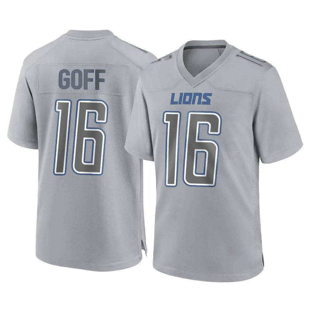 Blackjersey D.Lions #16 Jared Goff Player Gray Atmosphere Fashion Home Game Stitched Jerseys