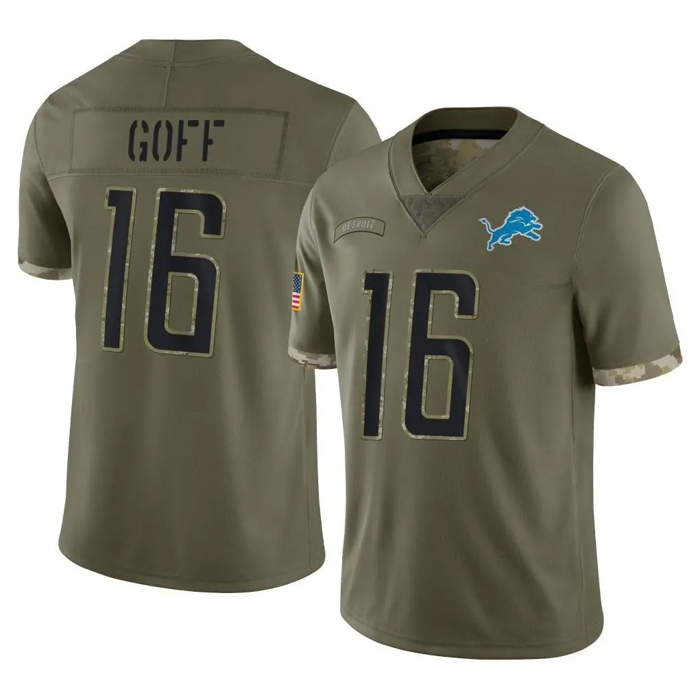Blackjersey D.Lions #16 Jared Goff Player Olive Salute To Service Limited Stitched Jerseys
