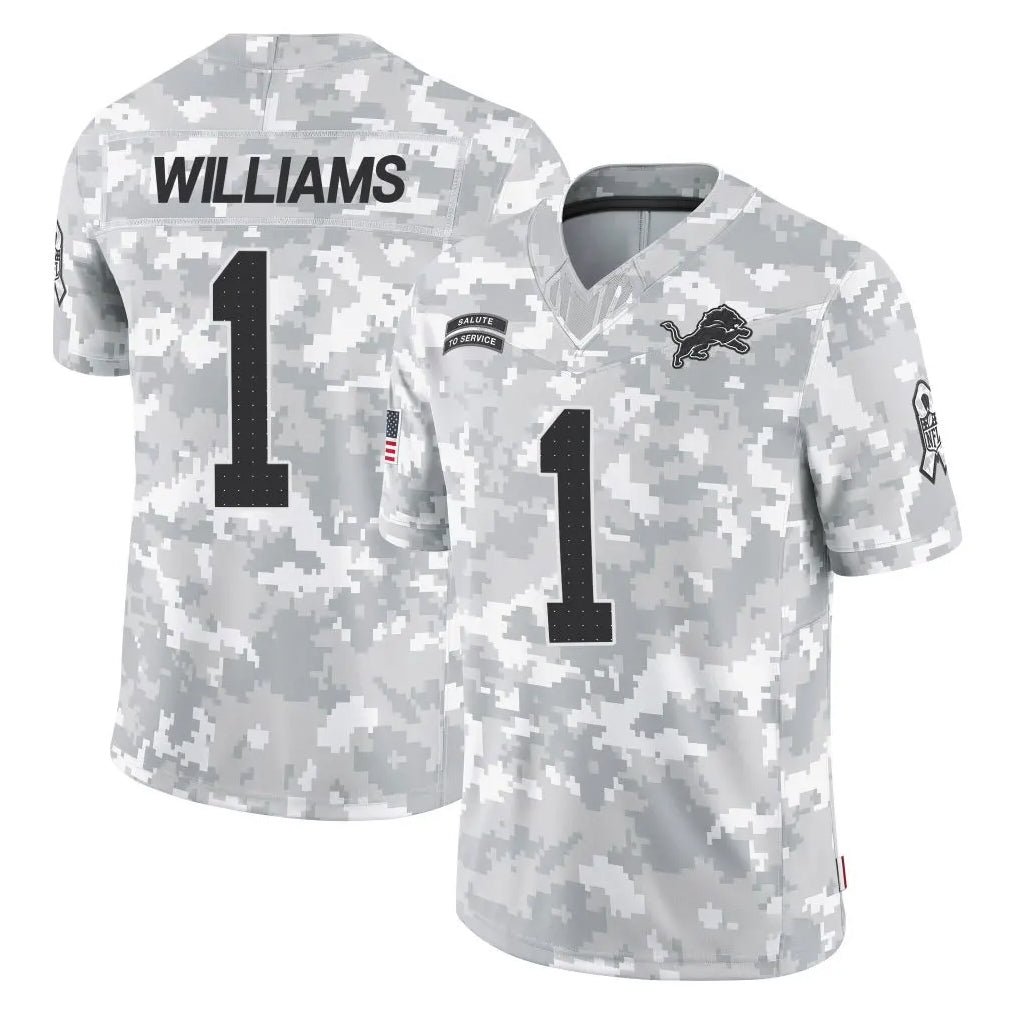 Blackjersey D.Lions #1 Jameson Williams Player Arctic Camo Salute To Service Limited Stitched Jerseys