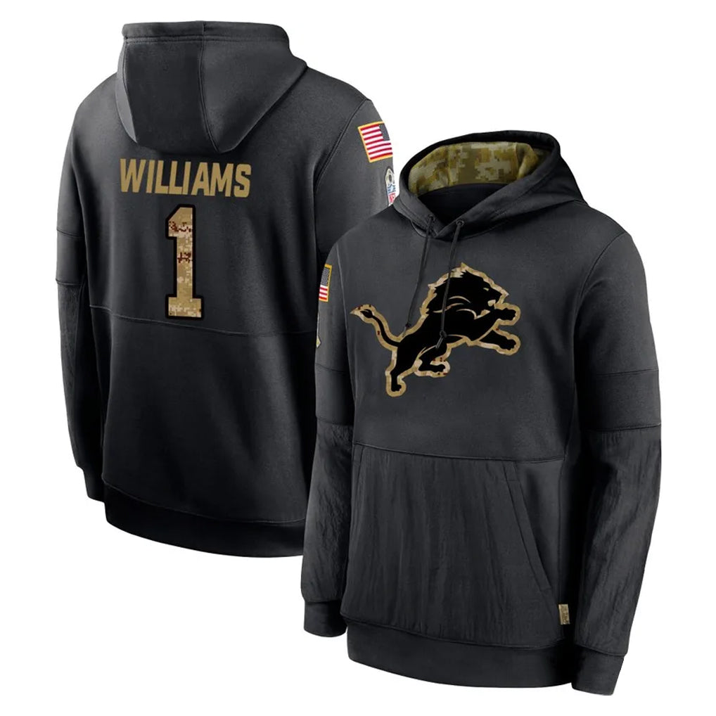 Blackjersey D.Lions #1 Jameson Williams Player Black Salute to Service Hoodies Limited Game Stitched Jerseys