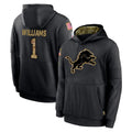 Blackjersey D.Lions #1 Jameson Williams Player Black Salute to Service Hoodies Limited Game Stitched Jerseys