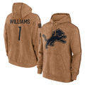 Blackjersey D.Lions #1 Jameson Williams Player Brown Salute to Service Hoodies Limited Game Stitched Jerseys