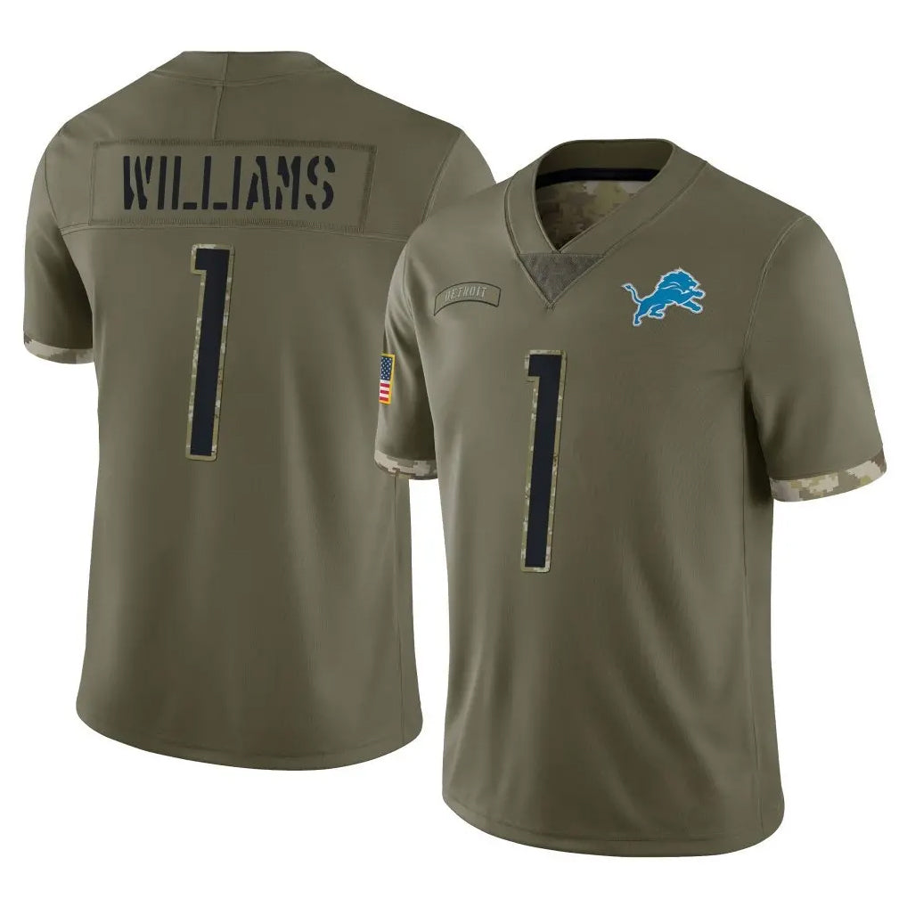 Blackjersey D.Lions #1 Jameson Williams Player Olive Salute To Service Limited Stitched Jerseys