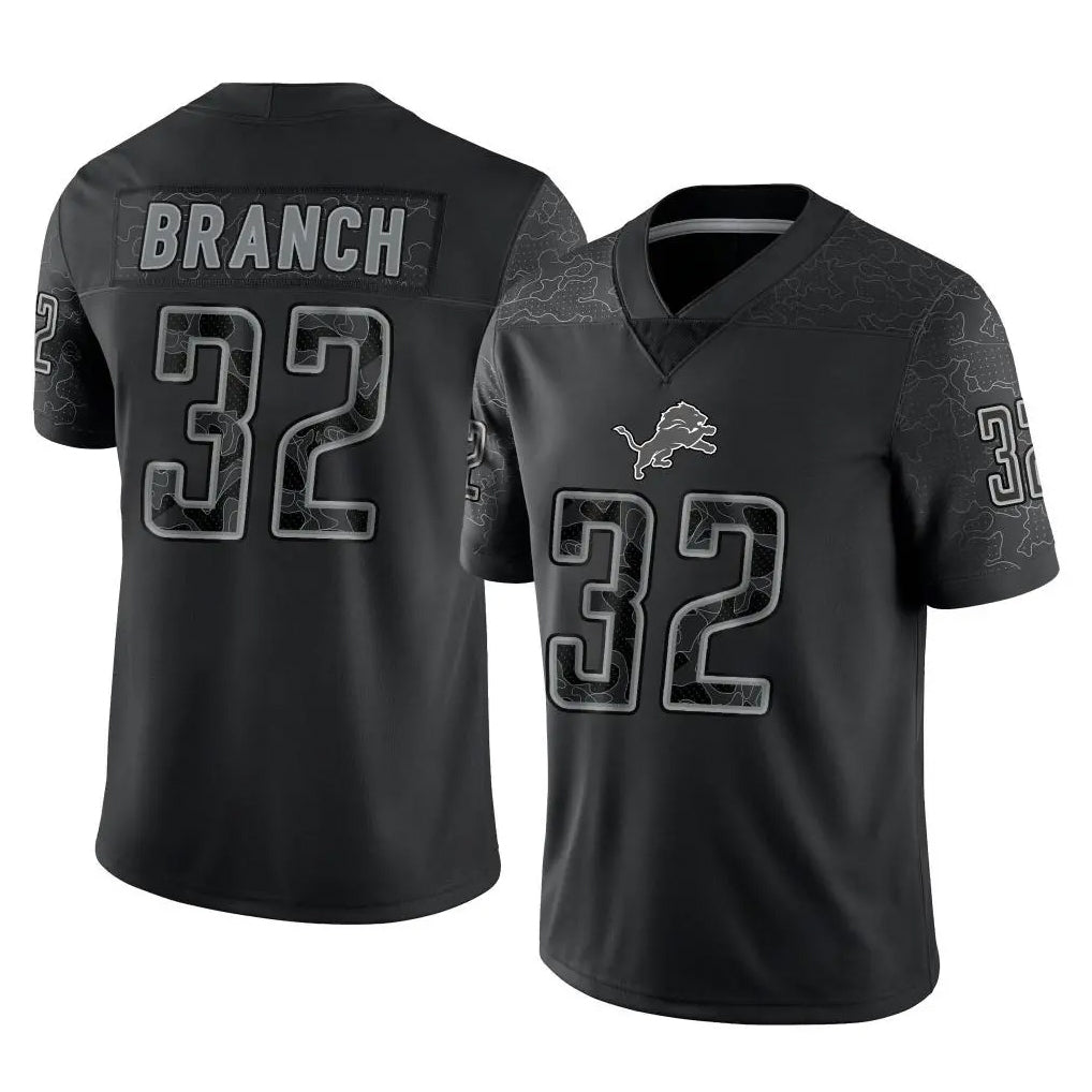 Blackjersey D.Lions #32 Brian Branch Player Black Reflective Limited Home Game Stitched Jerseys