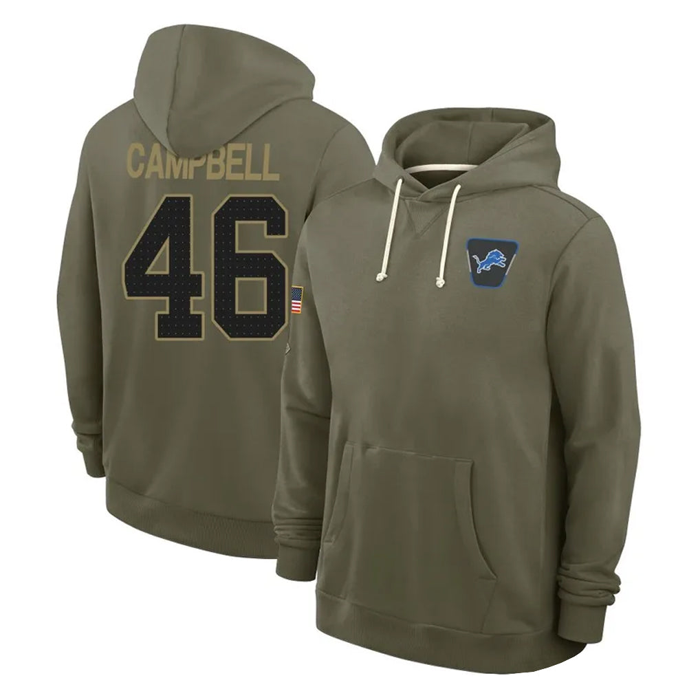Blackjersey D.Lions #46 Jack Campbell Player Olive Salute to Service Pullover Hoodies Limited Stitched Jerseys