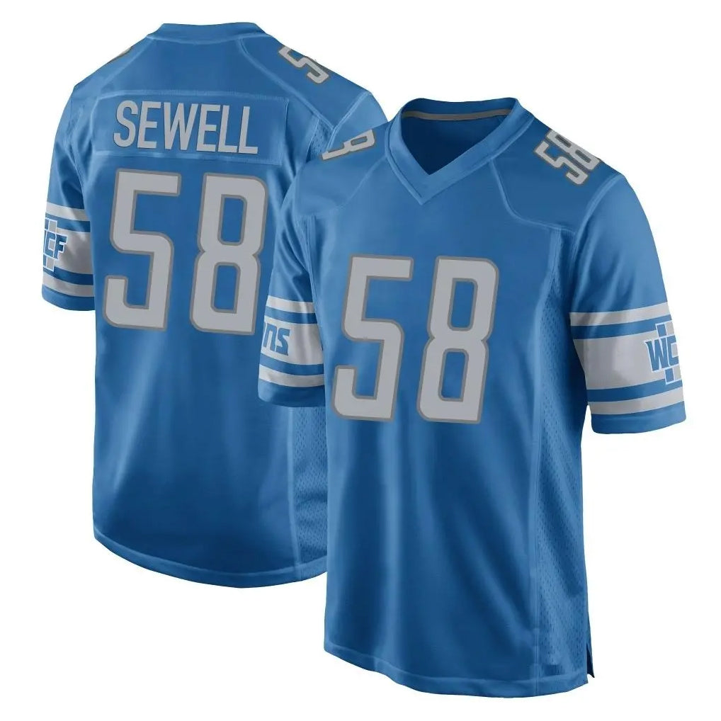 Blackjersey D.Lions #58 Penei Sewell Player Blue Home Game Stitched Jerseys
