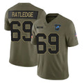 Blackjersey D.Lions #69 Tate Ratledge Player Olive 2025 Salute To Service Limited Home Game Stitched Jerseys
