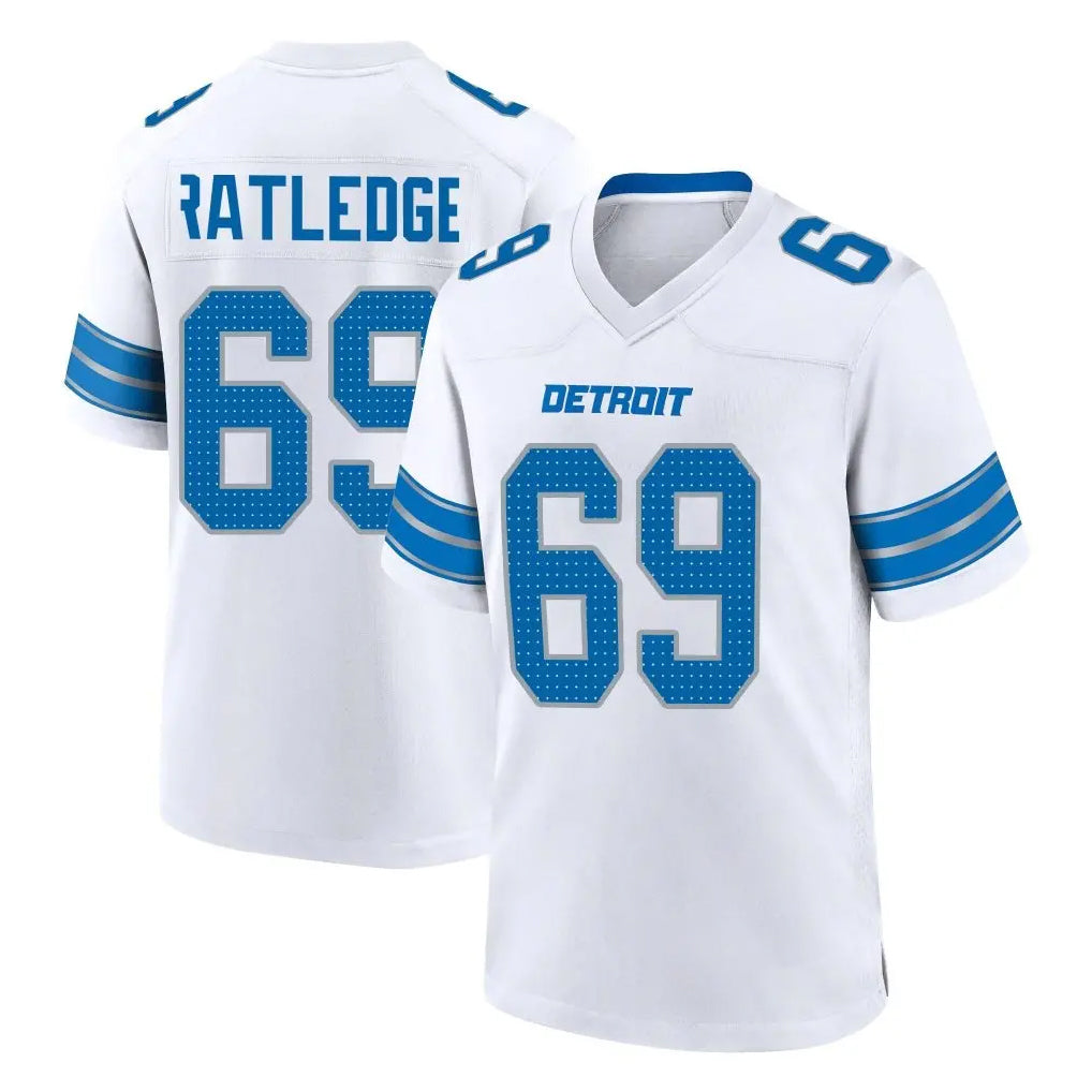 Blackjersey D.Lions #69 Tate Ratledge Player White Alternate Home Game Stitched Jerseys