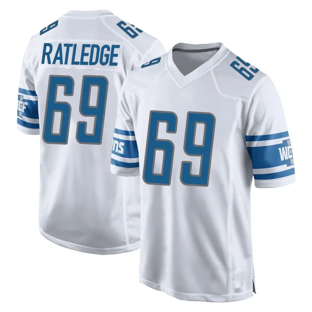Blackjersey D.Lions #69 Tate Ratledge Player White Home Game Stitched Jerseys