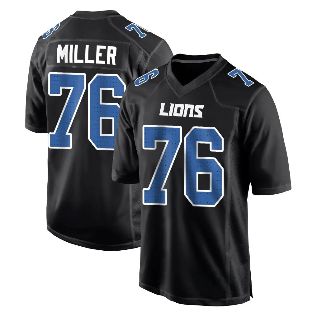Blackjersey D.Lions #76 Blake Miller Player Black Fashion Home Game Stitched Jerseys