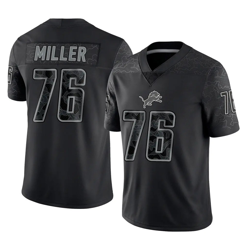 Blackjersey D.Lions #76 Blake Miller Player Black Reflective Limited Home Game Stitched Jerseys