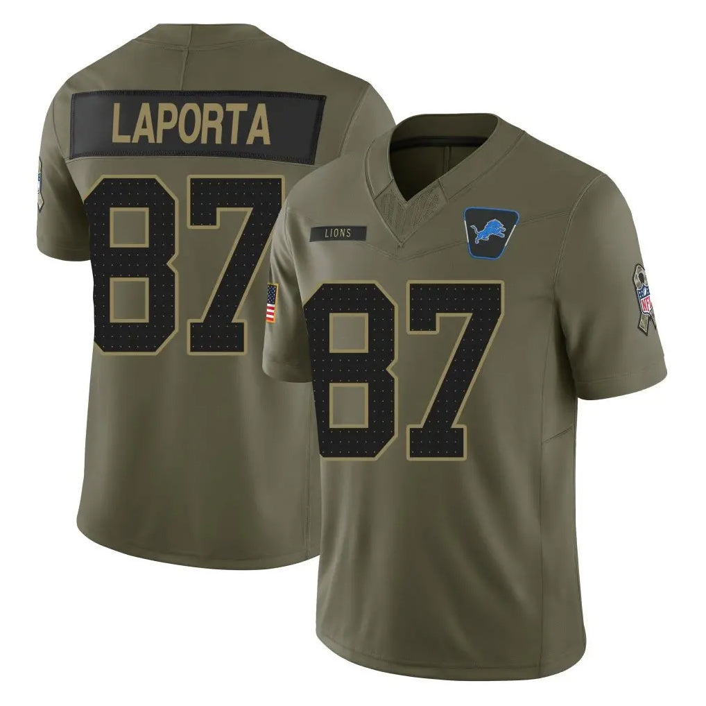 Blackjersey  D.Lions #87 Sam LaPorta Player Olive 2025 Salute To Service Limited Home Game Stitched Jerseys