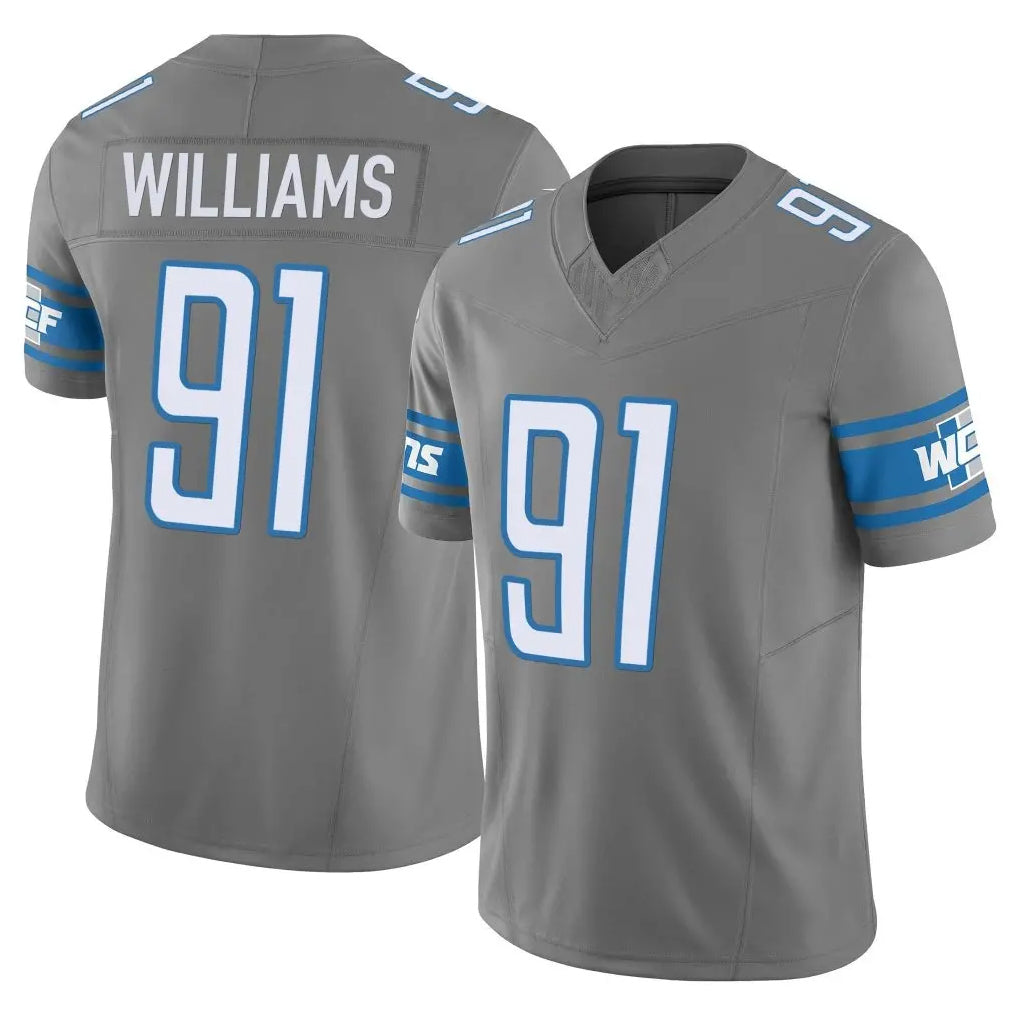 Blackjersey D.Lions #91 Tyleik Williams Player Gray Vapor F.U.S.E. Limited Home Game Stitched Jerseys