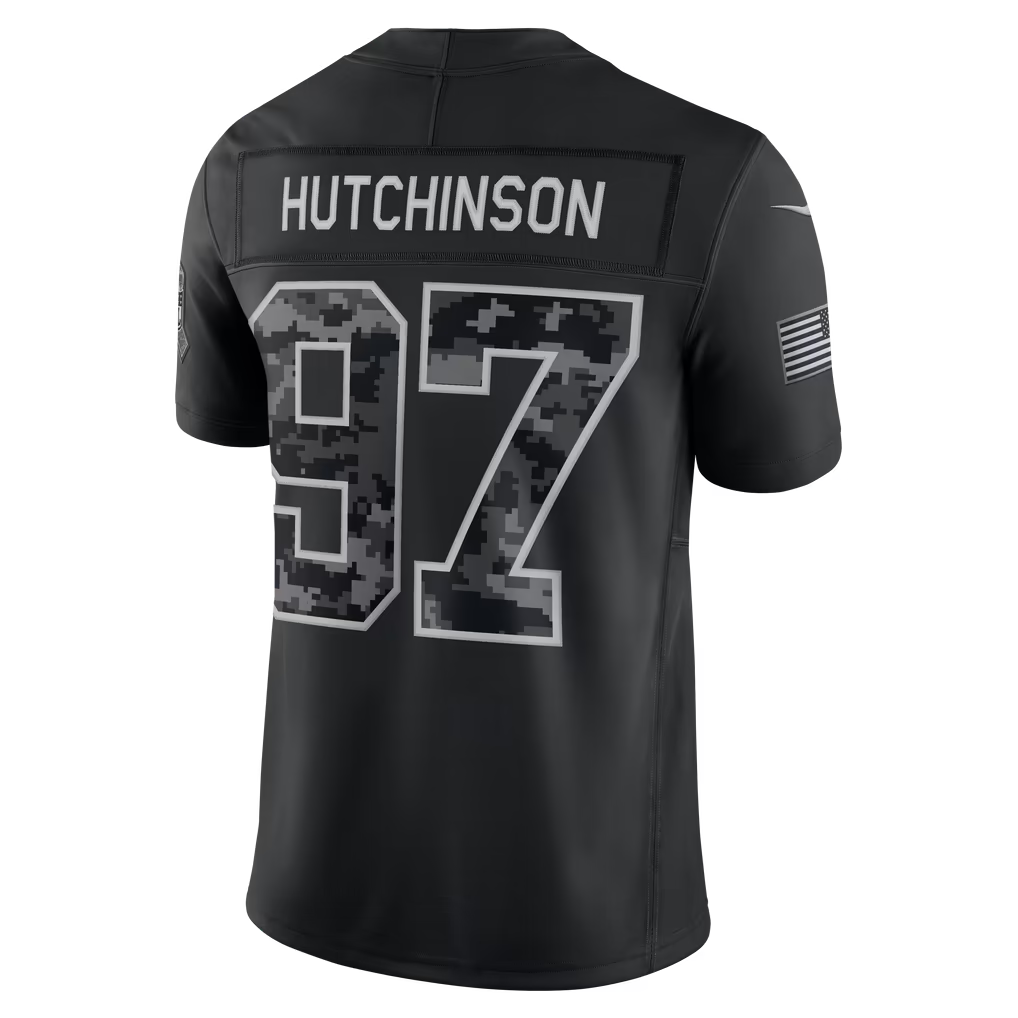 Blackjersey  D.Lions #97 Aidan Hutchinson Black 2026 Salute to Service Stitched Limited Jersey