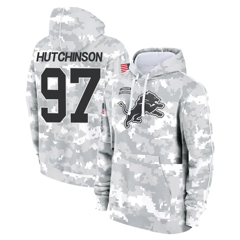 Blackjersey D.Lions #97 Aidan Hutchinson Player Arctic Camo Salute to Service Hoodies Limited Game Stitched Jerseys
