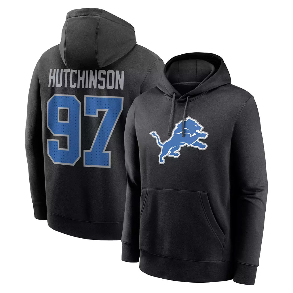Blackjersey D.Lions #97 Aidan Hutchinson Player Black Pullover Hoodies Limited Game Stitched Jerseys
