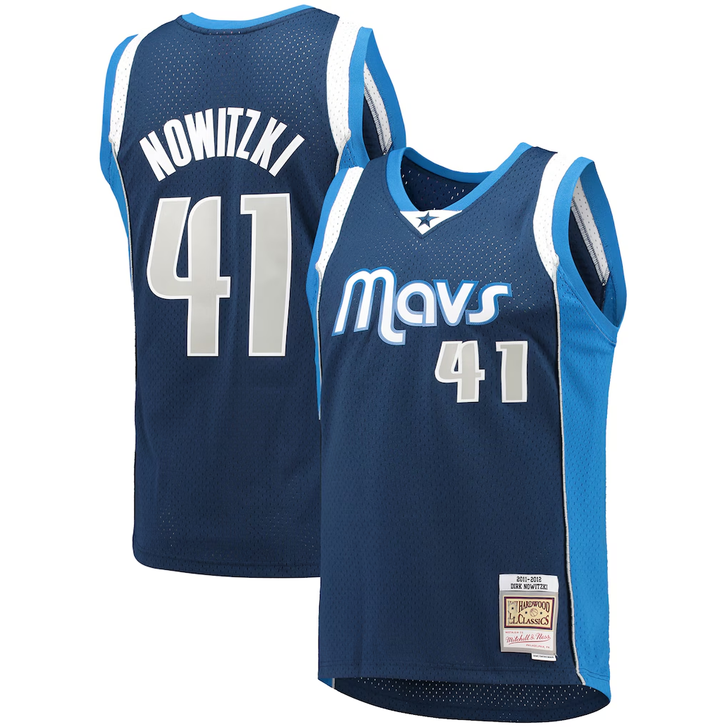 Blackjersey D.Mavericks Mitchell & Ness #41 Dirk Nowitzki Navy Dallas Mavericks 201112 Hardwood Classics Swingman Stitched Jerseys