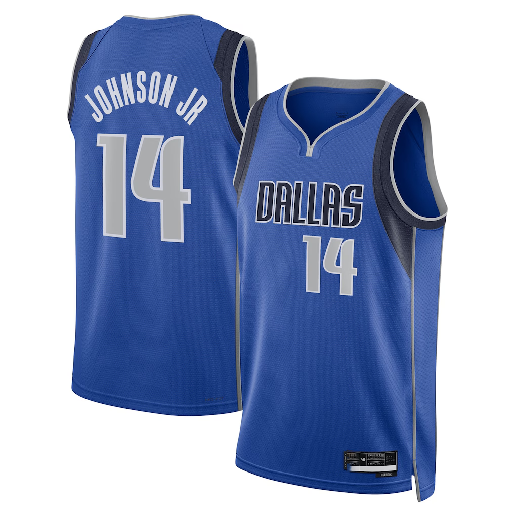 Blackjersey D.Mavericks #14 Morez Johnson Jr. Blue Icon Swingman Stitched Jerseys