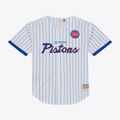 Blackjersey D.Pistons Mitchell & Ness White Head Coach Pinstripe Mesh Full-Button Baseball Jerseys