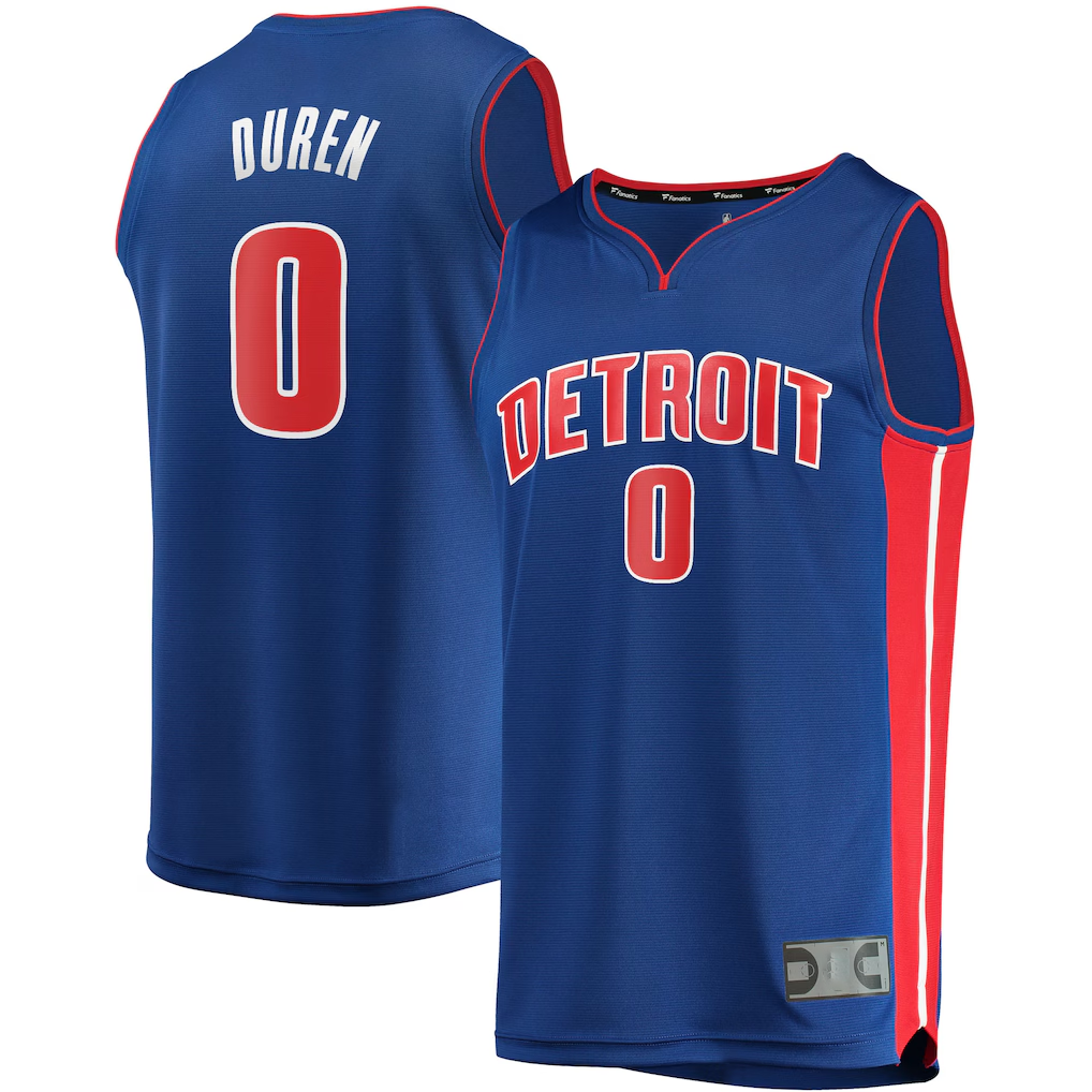 Blackjersey D.Pistons #0 Jalen Duren  Blue Fast Break Replica Jerseys - Icon Edition