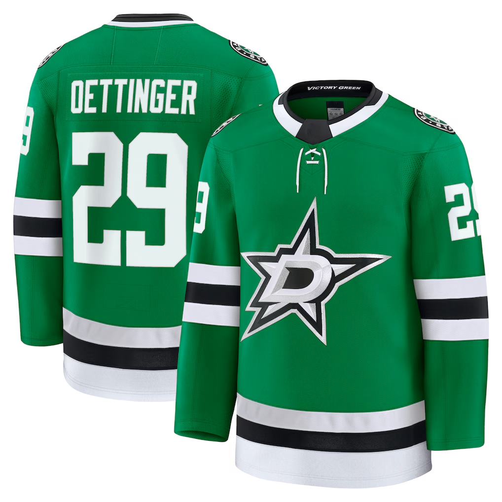 Blackjersey D.Stars #29 Jake Oettinger Kelly Green Home Premium Jerseys