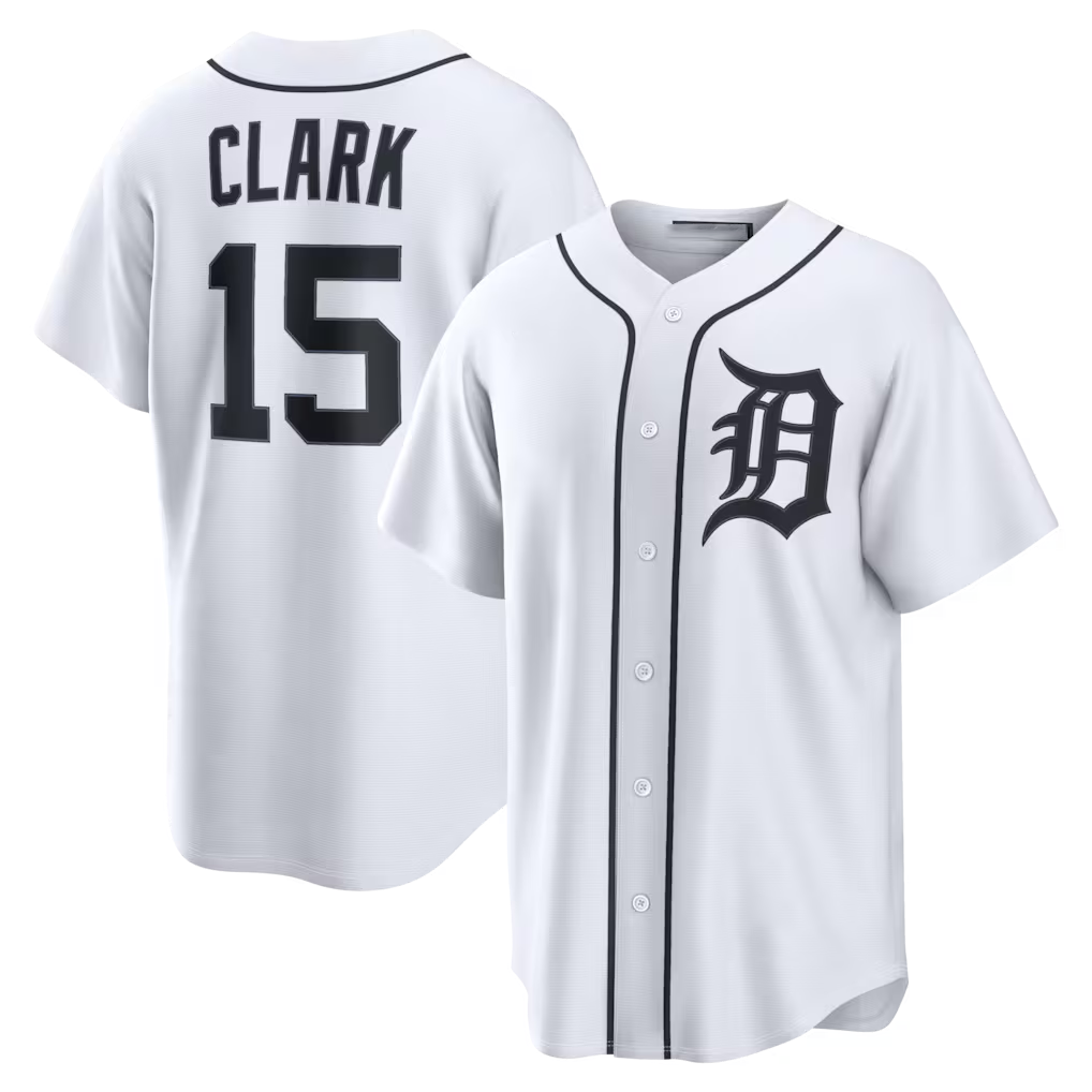 Blackjersey D.Tigers #15 Max Clark White Home Replica Jersey