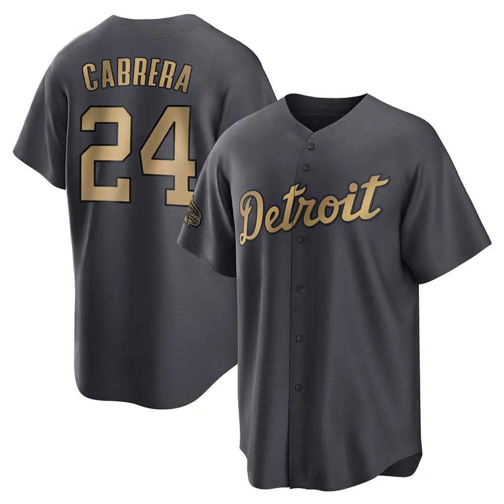 Blackjersey D.Tigers #24 Miguel Cabrera Player Charcoal All-Star Home Game Stitched Jerseys