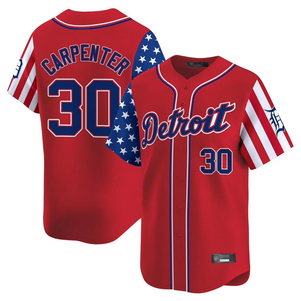 Blackjersey D.Tigers #30 Kerry Carpenter Player Red Independence Day Vapor Premier Limited Stitched Jerseys