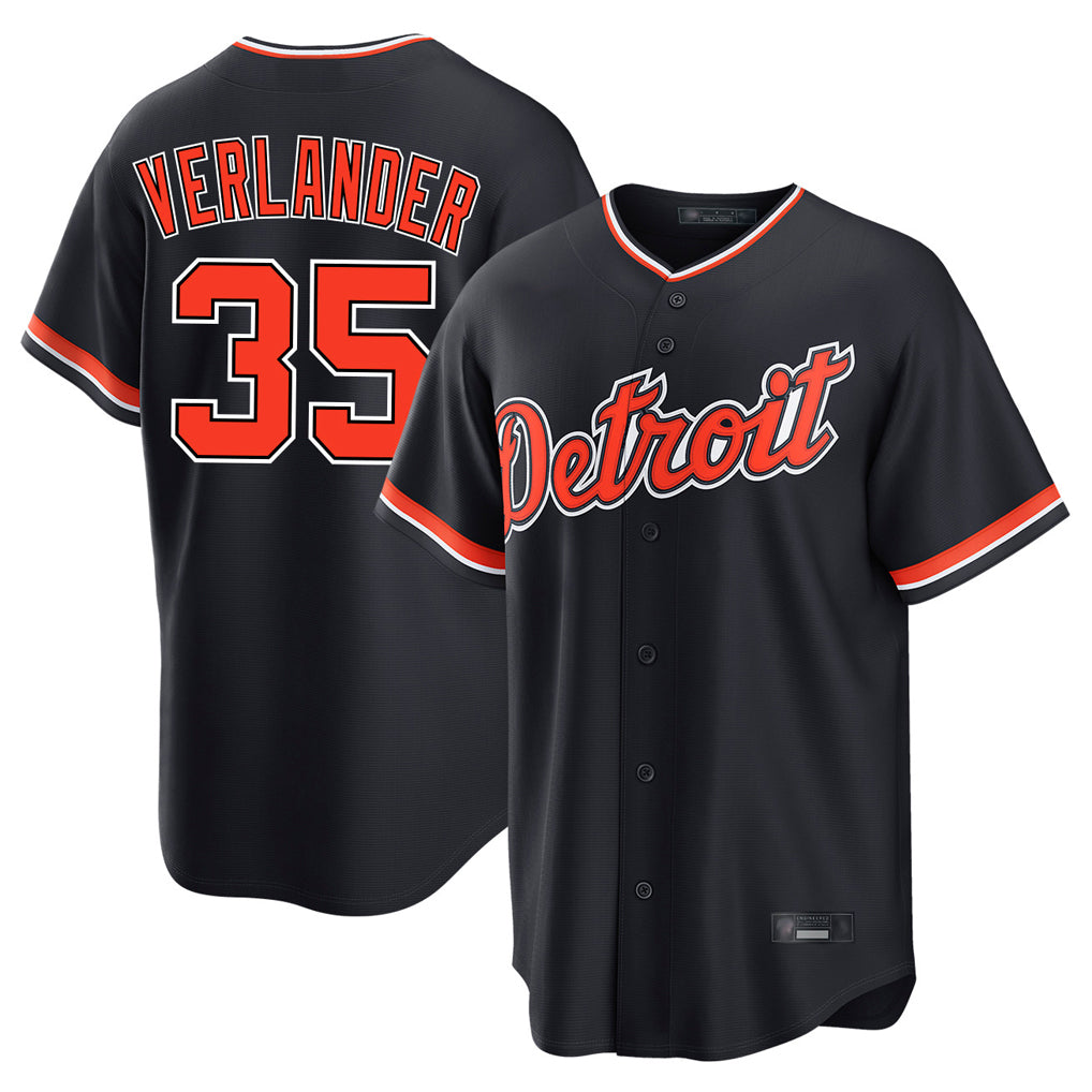 Blackjersey D.Tigers #35 Justin Verlander Player Navy Home Game Stitched Jerseys