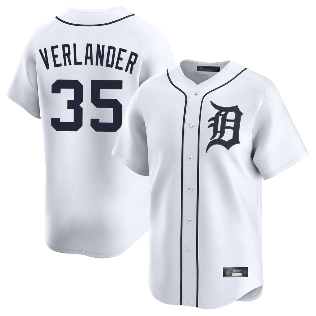 Blackjersey D.Tigers #35 Justin Verlander Player White Home Limited Stitched Jerseys