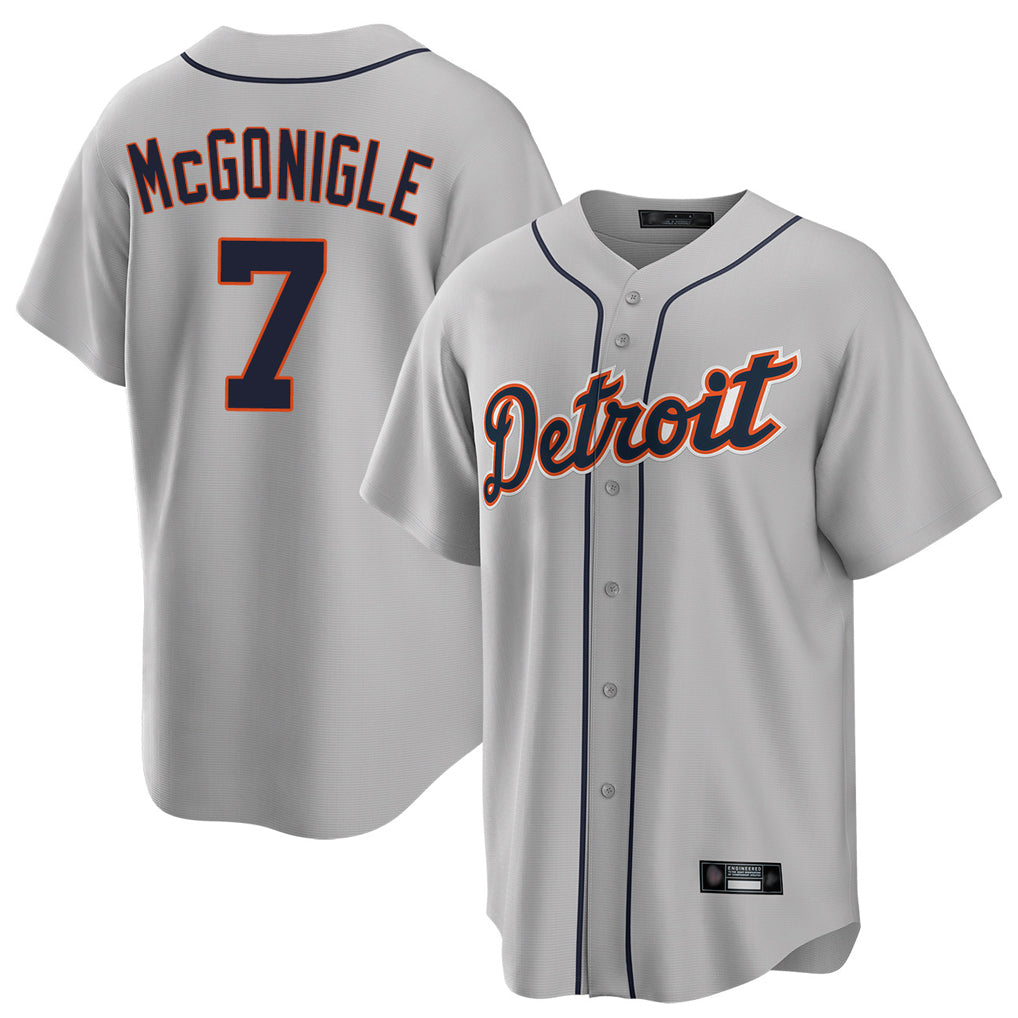 Blackjersey D.Tigers #7 Kevin McGonigle Player Gray Home Game Stitched Jerseys