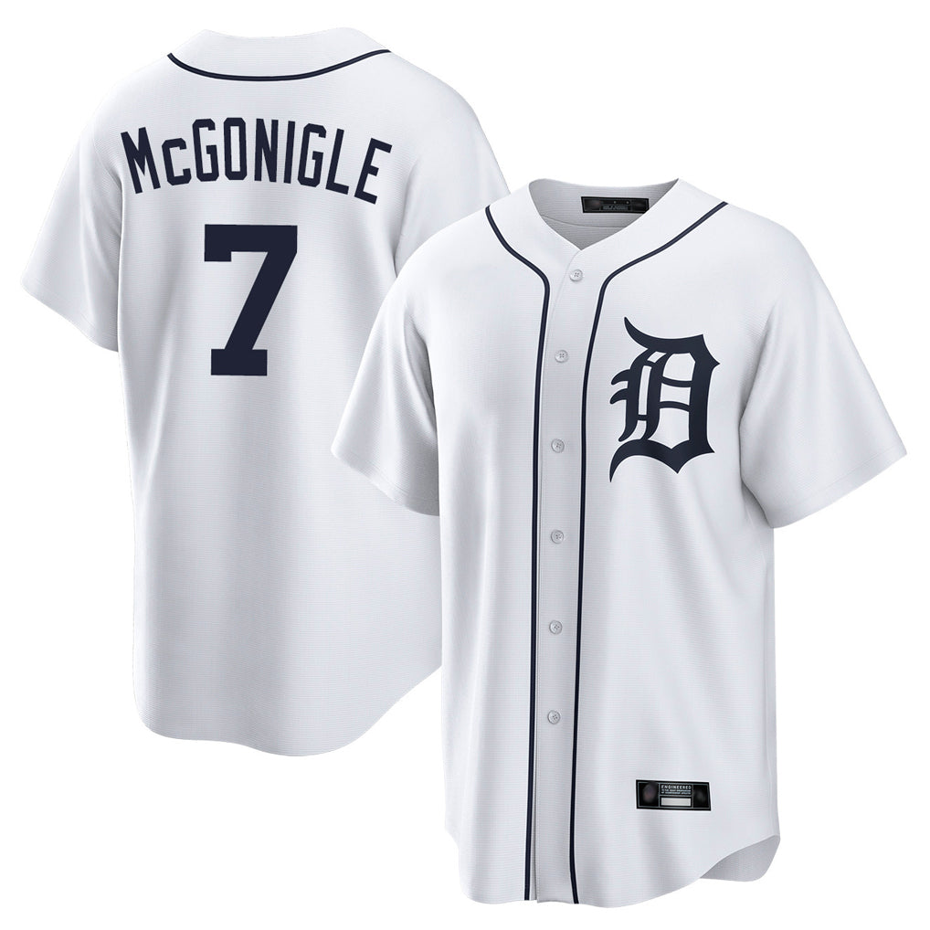 Blackjersey D.Tigers #7 Kevin McGonigle Player White Home Game Stitched Jerseys