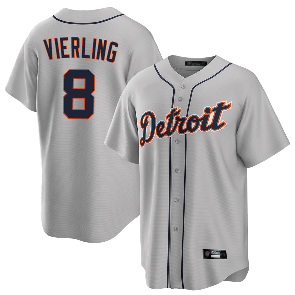 Blackjersey D.Tigers #8 Matt Vierling Player Gray Home Game Stitched Jerseys