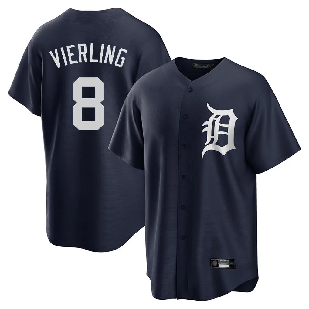 Blackjersey D.Tigers #8 Matt Vierling Player Navy Game Home Stitched Jerseys