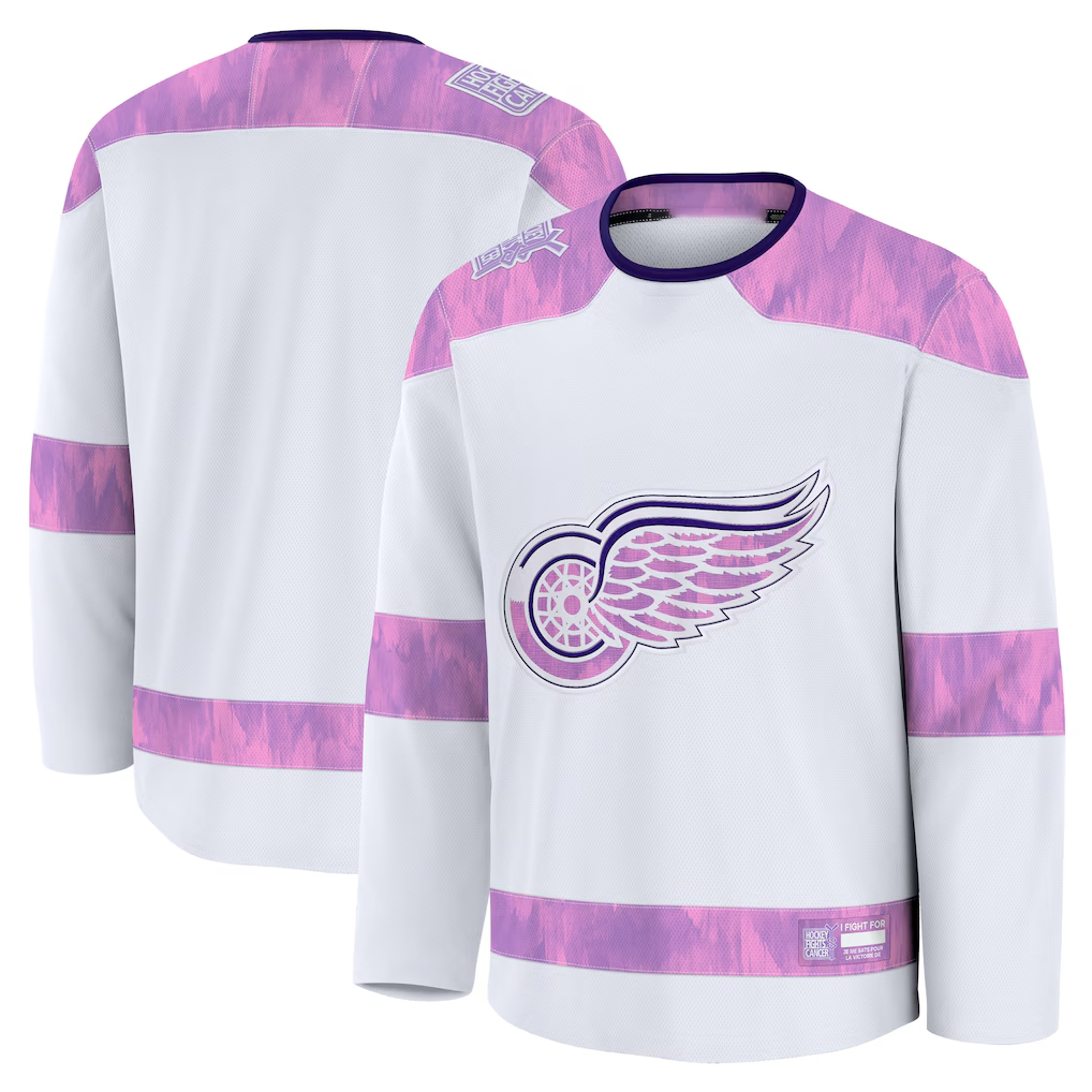 Blackjersey DR.Wings White 2024 Hockey Fights Cancer Practice Jerseys