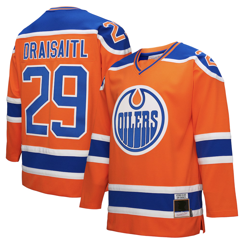 Blackjersey E.Oilers #29 Leon Draisaitl Mitchell & Ness Orange Power Play Jerseys