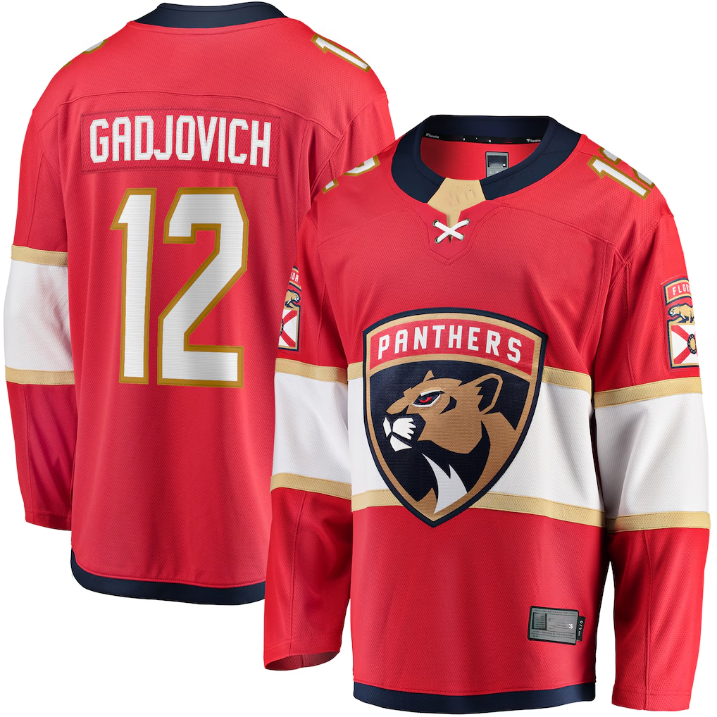 Blackjersey F.Panthers #12 Jonah Gadjovich Red Premier Breakaway Player Jerseys