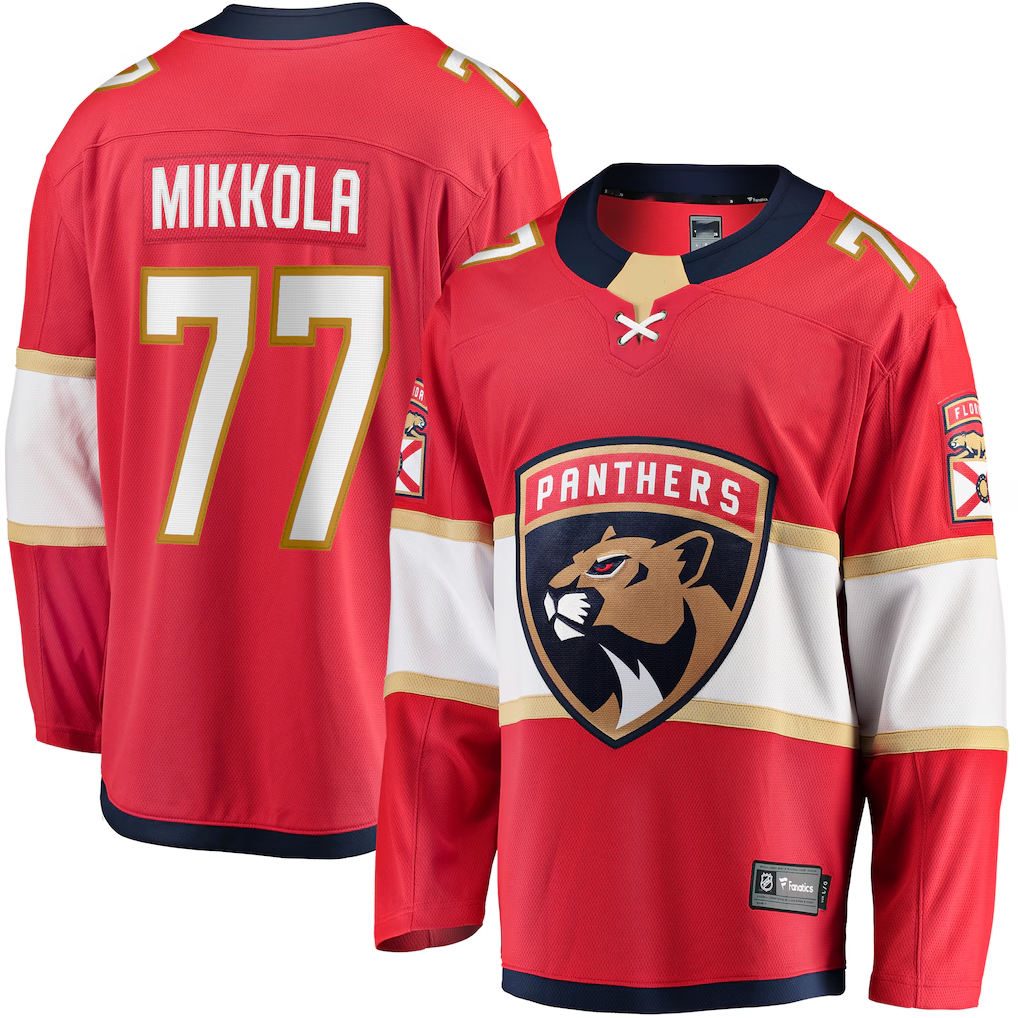 Blackjersey F.Panthers #77 Niko Mikkola Red Premier Breakaway Player Jerseys
