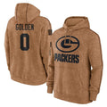 Blackjersey GB.Packers #0 Matthew Golden Player Brown Salute to Service Hoodies Limited Game Stitched Jerseys