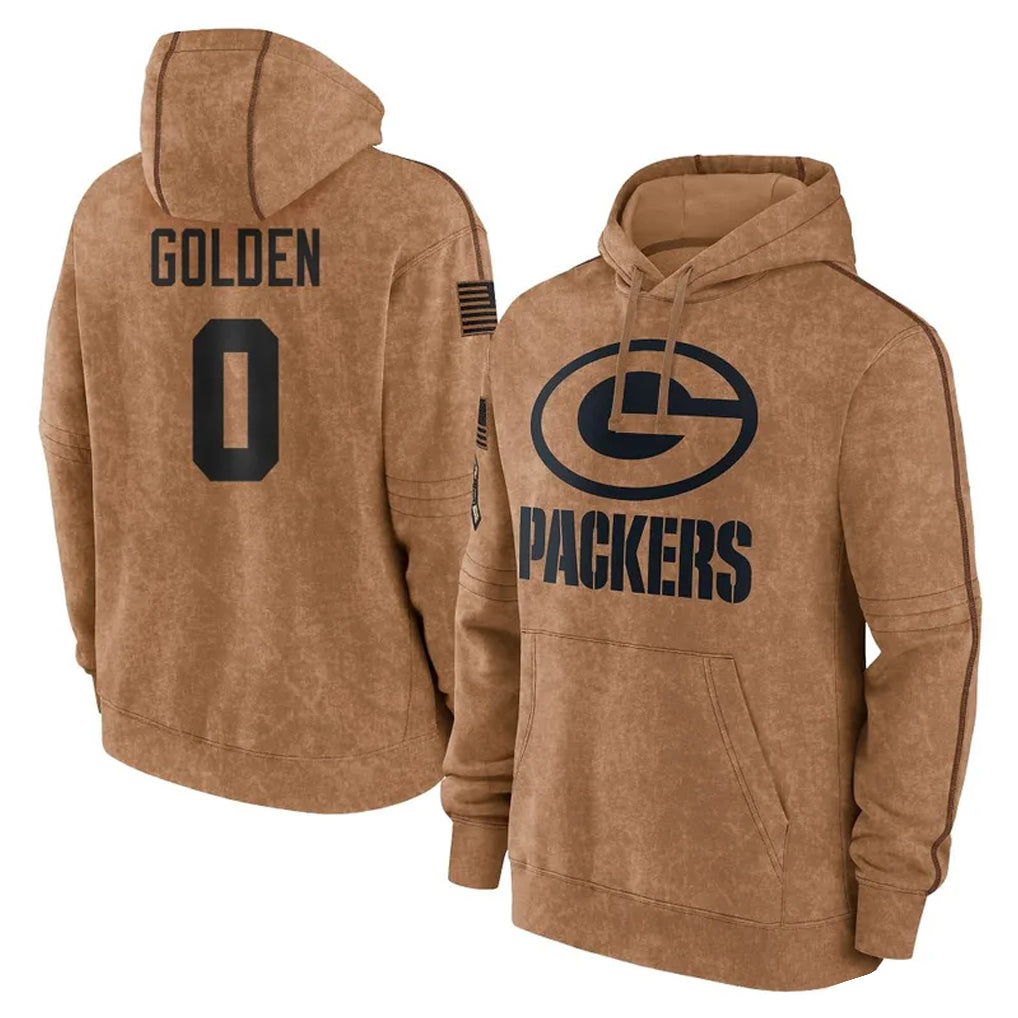 Blackjersey GB.Packers #0 Matthew Golden Player Brown Salute to Service Hoodies Limited Game Stitched Jerseys